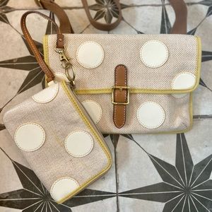 Vintage Fossil Keyper Polka Dot Crossbody purse paired with matching Wristlet